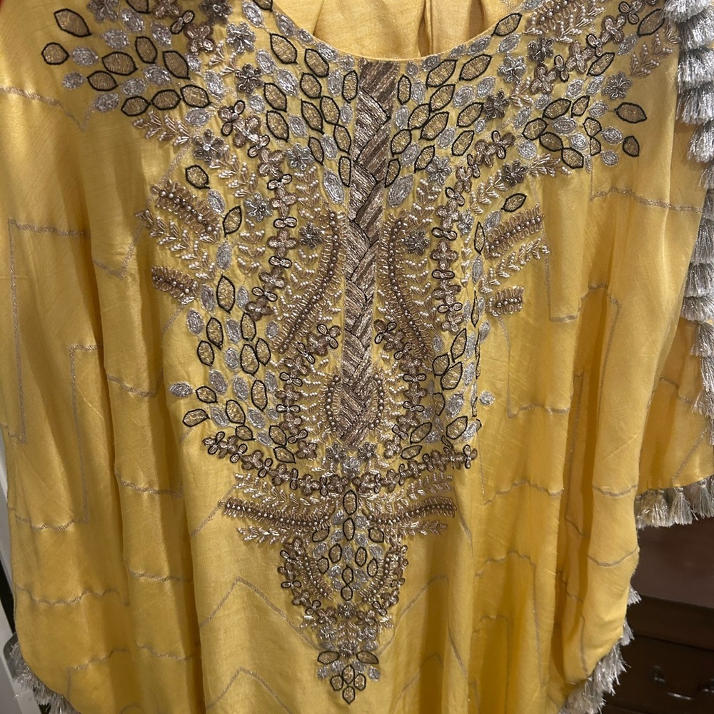 Elegant Yellow Embellished Women's Top with bottom